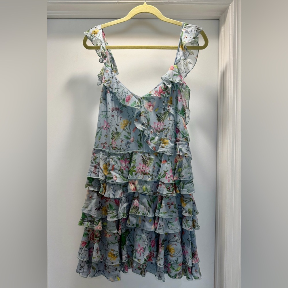 The Kooples Light Blue Floral Ruffle Tiered Sundress